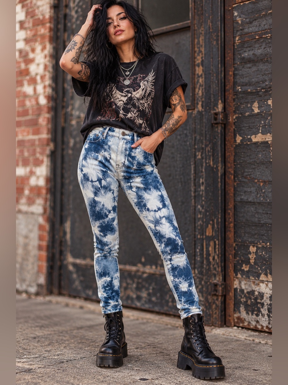 Cult of Individuality Gypsy High Rise Jeans Size 25 Blue Bleach Tie Dye Skinny